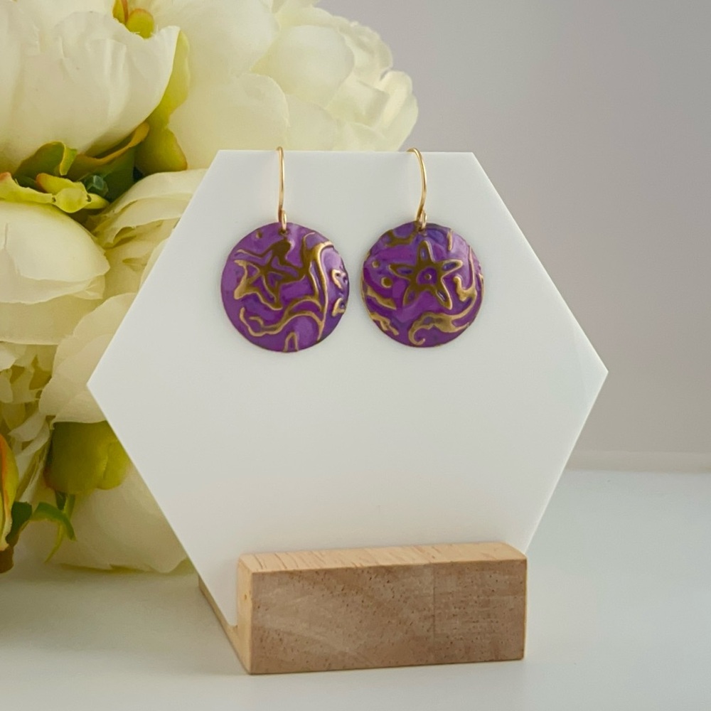 Purple Starfish Handpainted Earrings